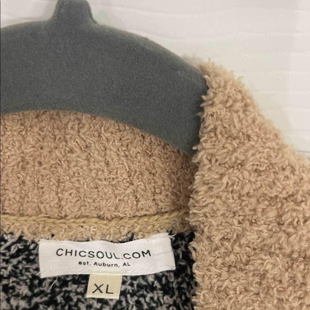 Chic Soul Tan and Black Distressed Animal Print Cardigan - Picture 2 of 6